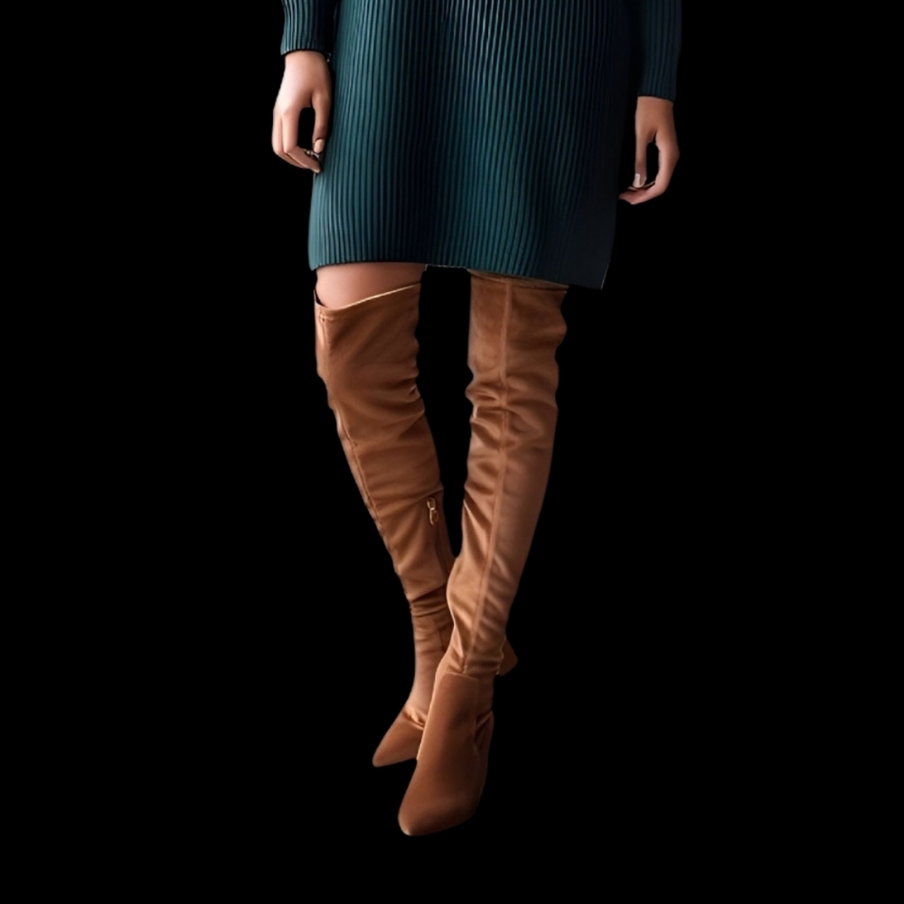 SMASH SHOES Malia Nude Over The Knee Block Heel Boots Size 10 NWT